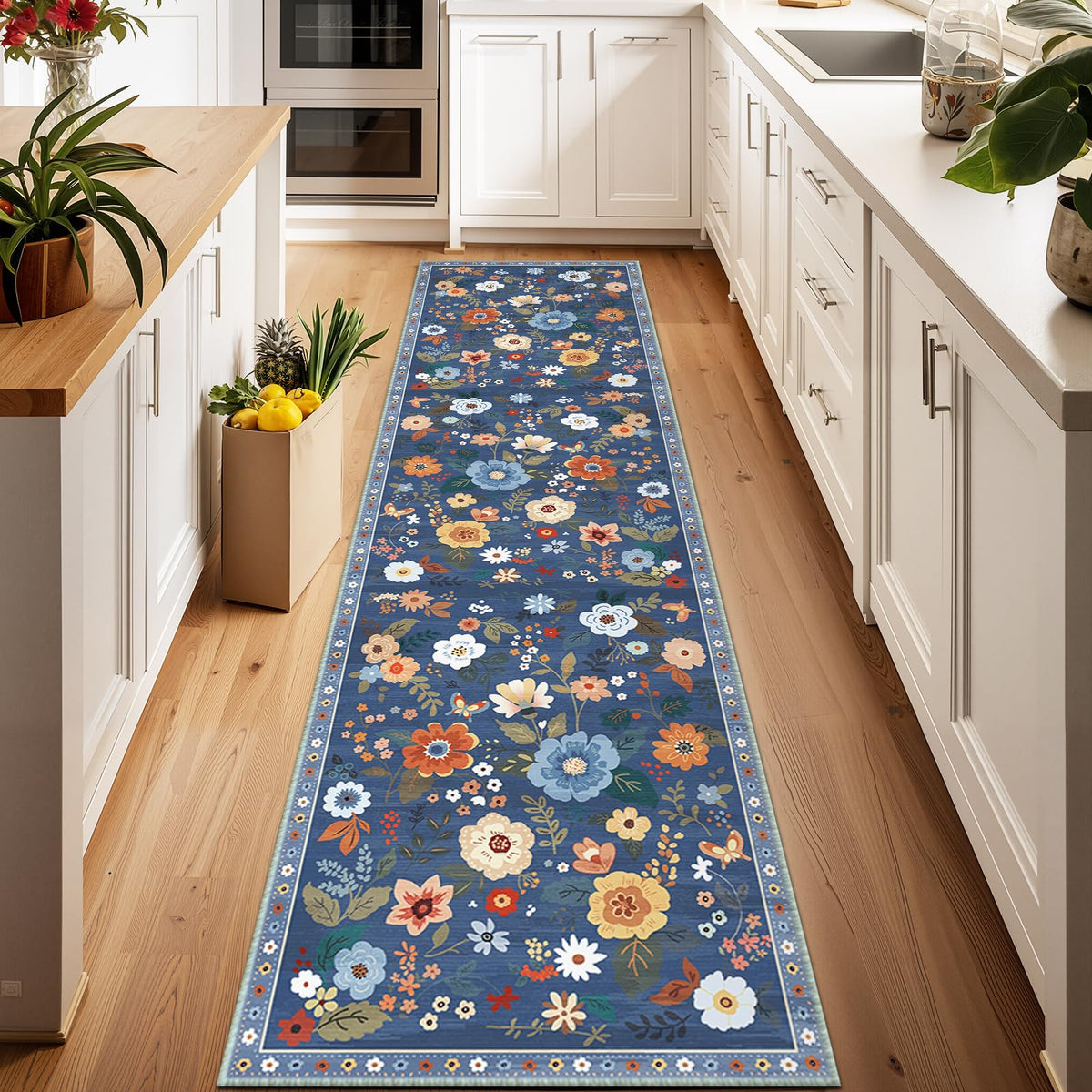 RELEANY Floral Washable 5x7 Area Rugs Black