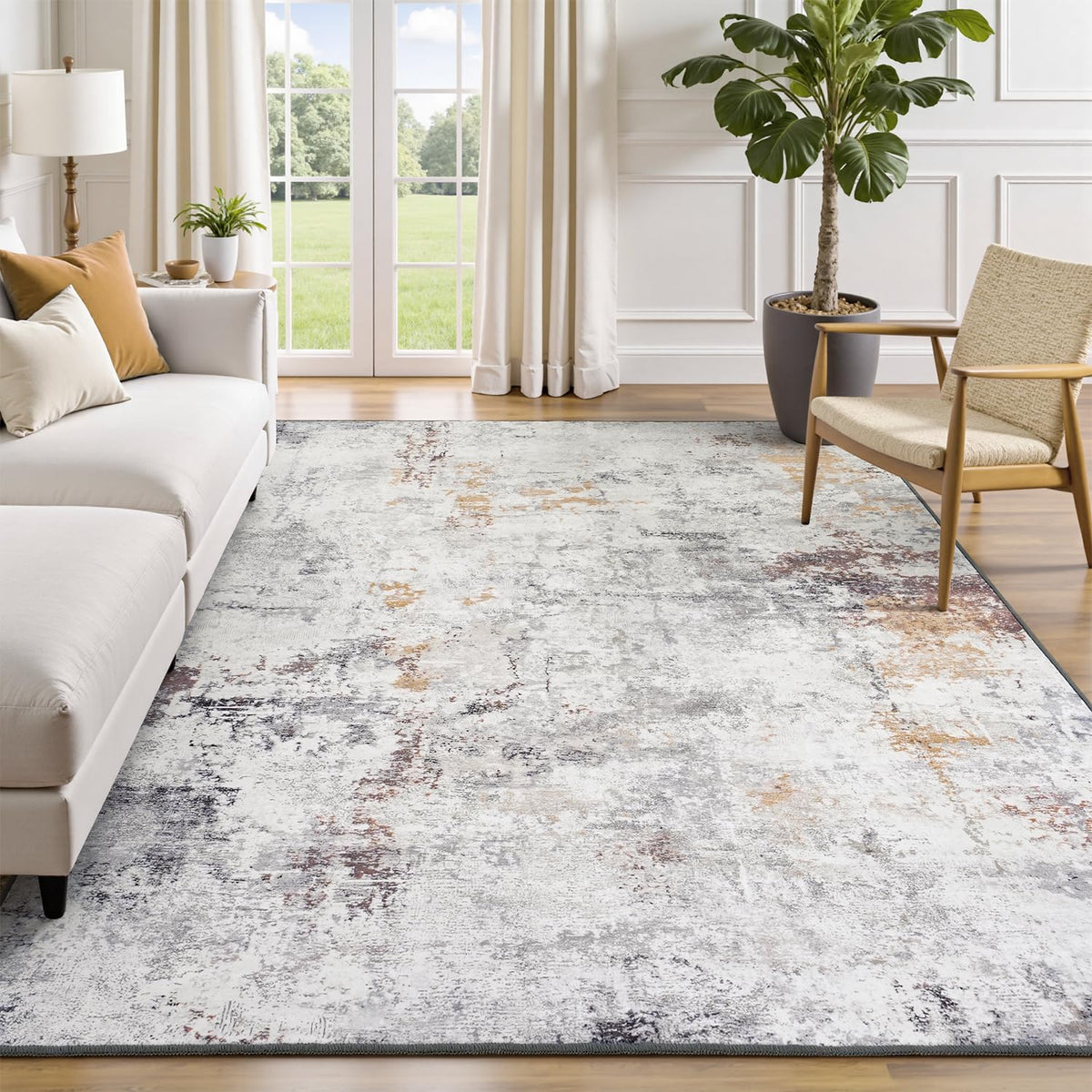 Rugflix 8x10 Area Rugs for Living Room, Washable Large Rug Stain-Resistant Low Pile, Modern Dark Carpet for Dining Room Home Office Kid Room Nursery Bedroom, Navy Blue/Black
