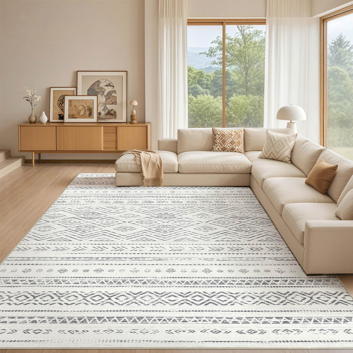Tortania Area Rug Living Room Rugs - 5x7 Washable Large Soft Neutral Boho Moroccan Bohemian Farmhouse Rug Indoor Floor Carpet for Bedroom Under Dining Table Home Office Decor - Cream Brown