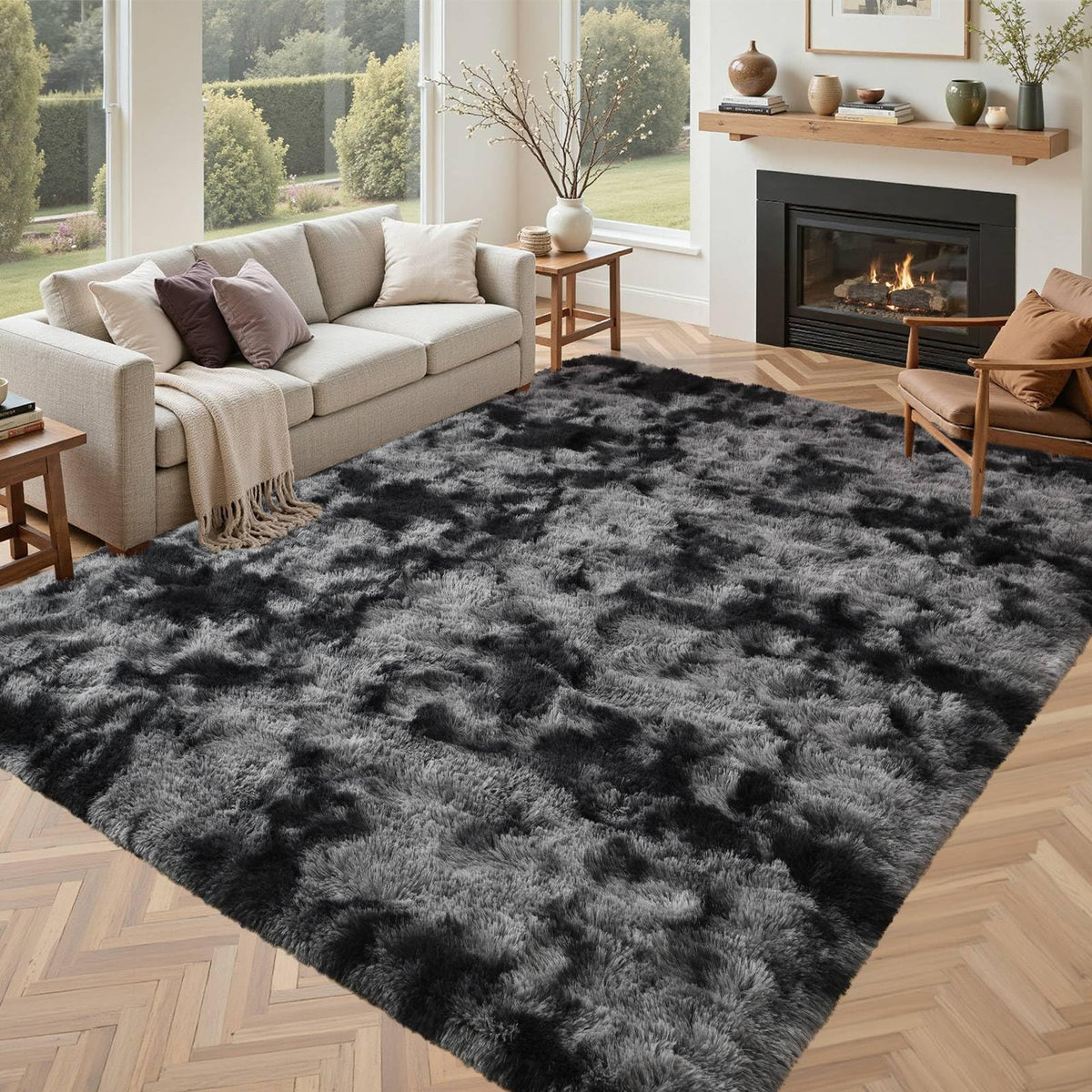 5x7 Black Area Rugs for Living Room, Large Fluffy Shag Bedroom Rugs Non-Slip, Ultra Soft Plush Carpet for Nursery Kids PlayRoom Dorm Office Indoor Modern Carpets