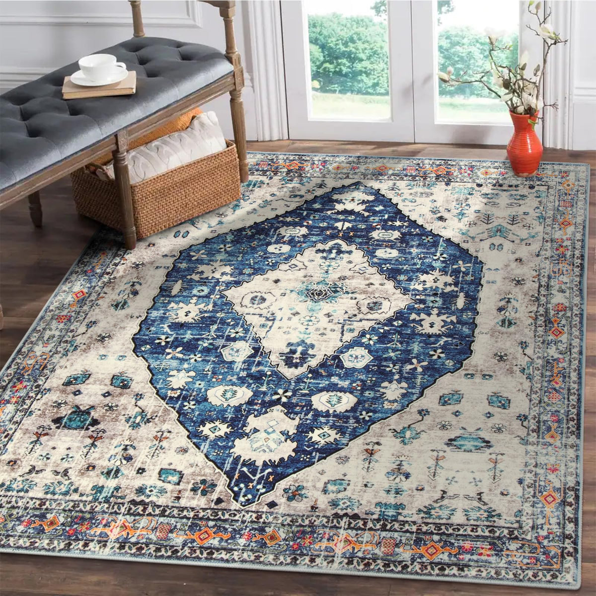 Lahome Felice Boho Tribal 2x3 Washable Small Rugs for Entryway Doormat Indoor Entrance, Throw Rugs with Rubber Backing, Bohemian Soft Non-Slip Bathroom Carpet for Bath Front Door Kitchen Floor