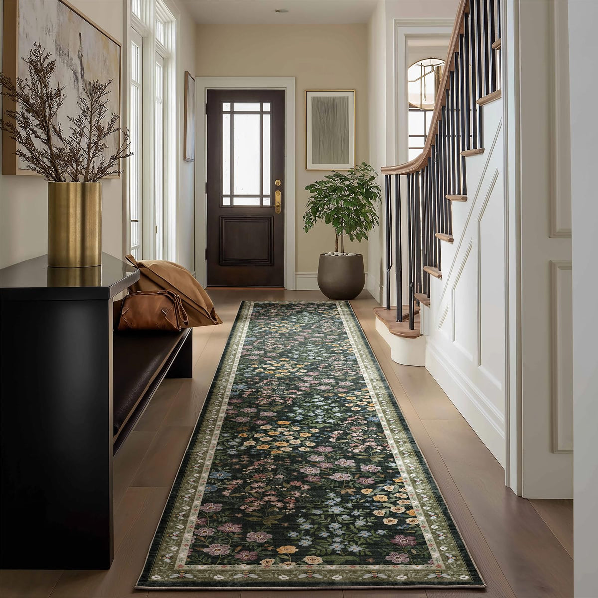 Washable Area Rugs for Living Room: 9x12 Area Rug for Bedroom Vintage Stain Resistant Non Slip Low Pile Lightweight Soft Carpet for Kitchen Dining Room Farmhouse Kids Room Nursery