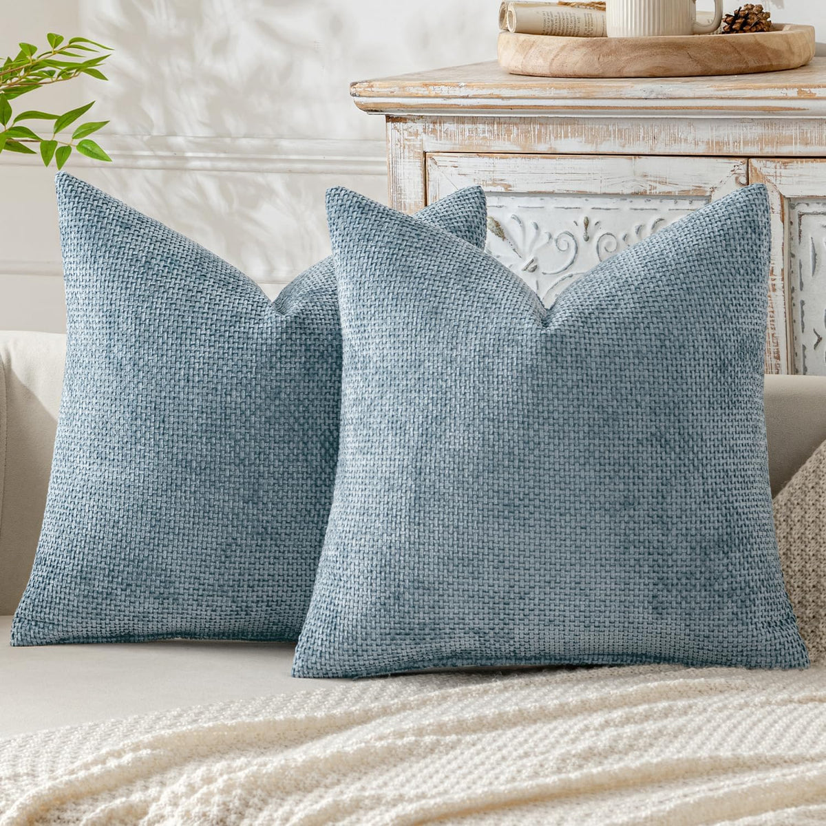 MIULEE Decorative Couch Throw Pillow Covers 18x18 Inch Coastal Blue 2 Pack
