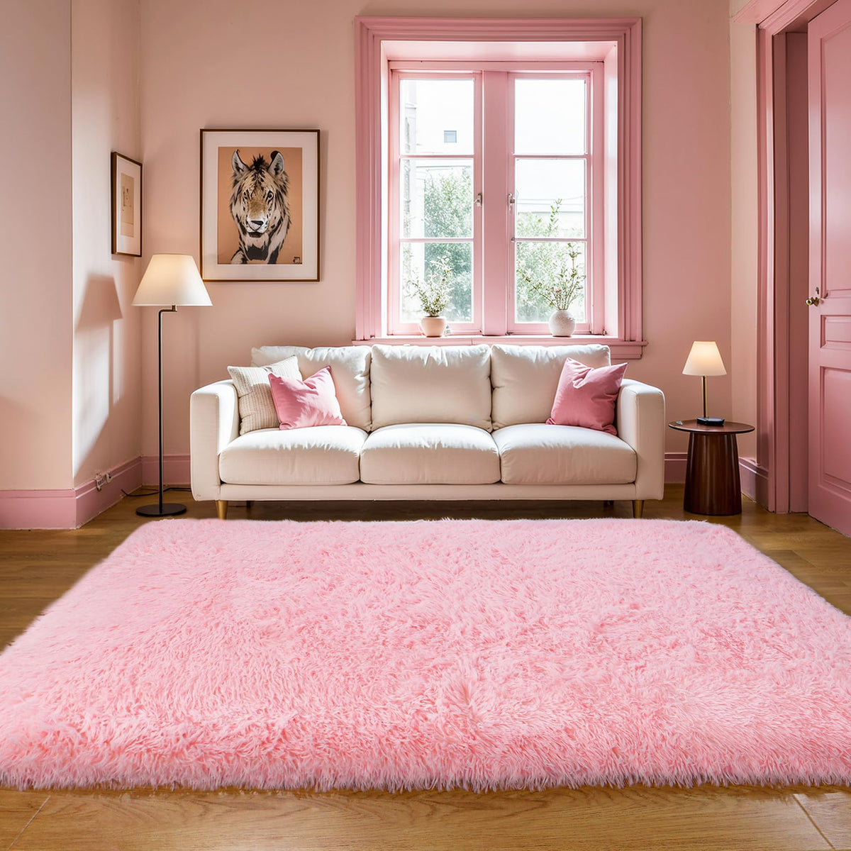 Pink Fluffy 4x6 Area Rugs for Bedroom Girls, Plush Washable Carpet