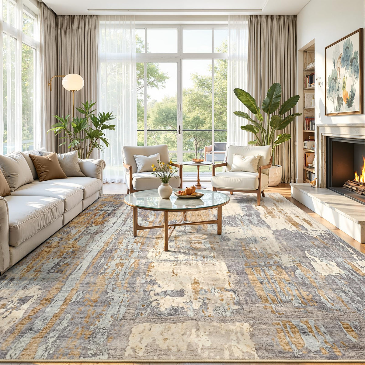 Toneed 4'x6' Washable Area Rugs for Bedroom Living Room, 48"x72" Grey