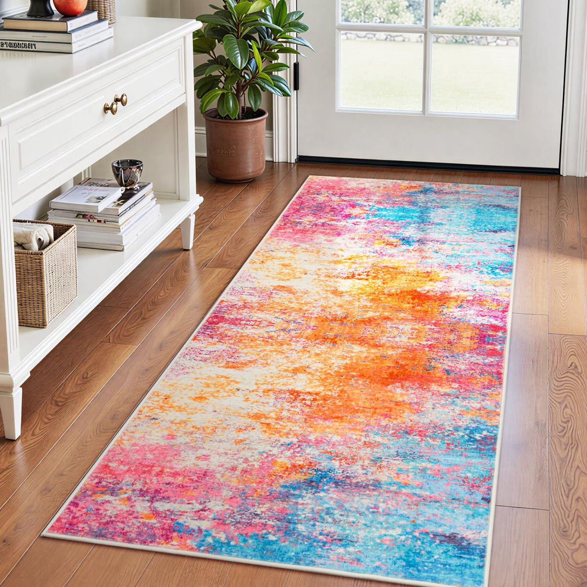 Rugflix 8x10 Area Rugs for Living Room, Washable Large Rug Stain-Resistant Low Pile, Modern Dark Carpet for Dining Room Home Office Kid Room Nursery Bedroom, Navy Blue/Black