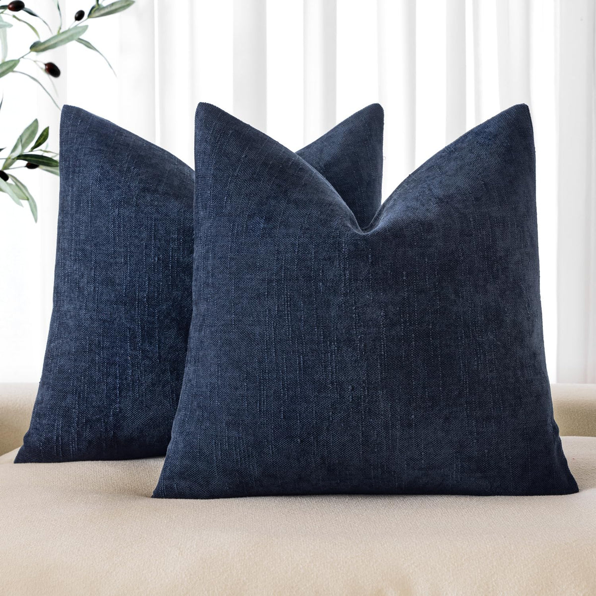 MIULEE Textured Chenille Throw Pillow Covers 20x20 Inch Taupe Grey