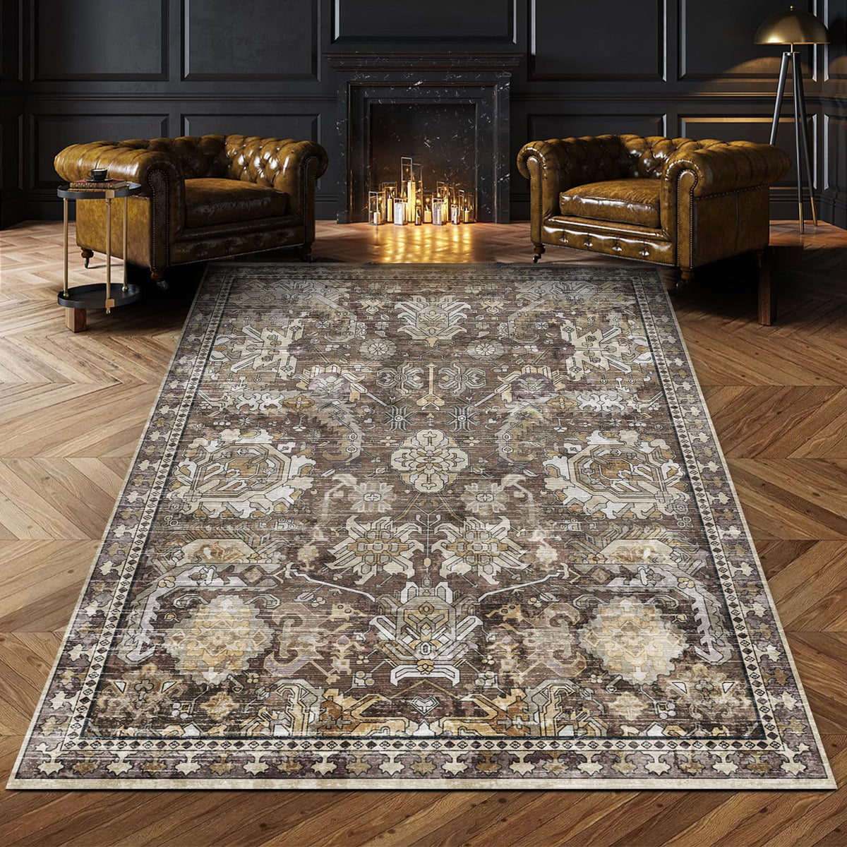 RUGSURE Washable Area Rugs - Perfect for Living Room, Bedroom, Kids Room, Nursery - Stain & Water Resistant Non-Slip, Pet & Child Friendly, Vintage Tribal Area Rugs (Green, 5' x 7')