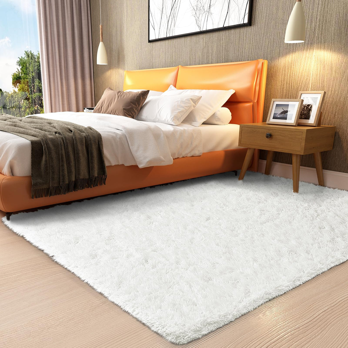 Ophanie Area Rugs for Bedroom, Christmas Upgrade Non-Slip Ivory Fluffy Soft Shag Living Room Carpet, Indoor Floor 4x6 Fuzzy Shaggy Plush Nursery Rug for Kids Dorm Decor with Over 99 pcs Pile fibers