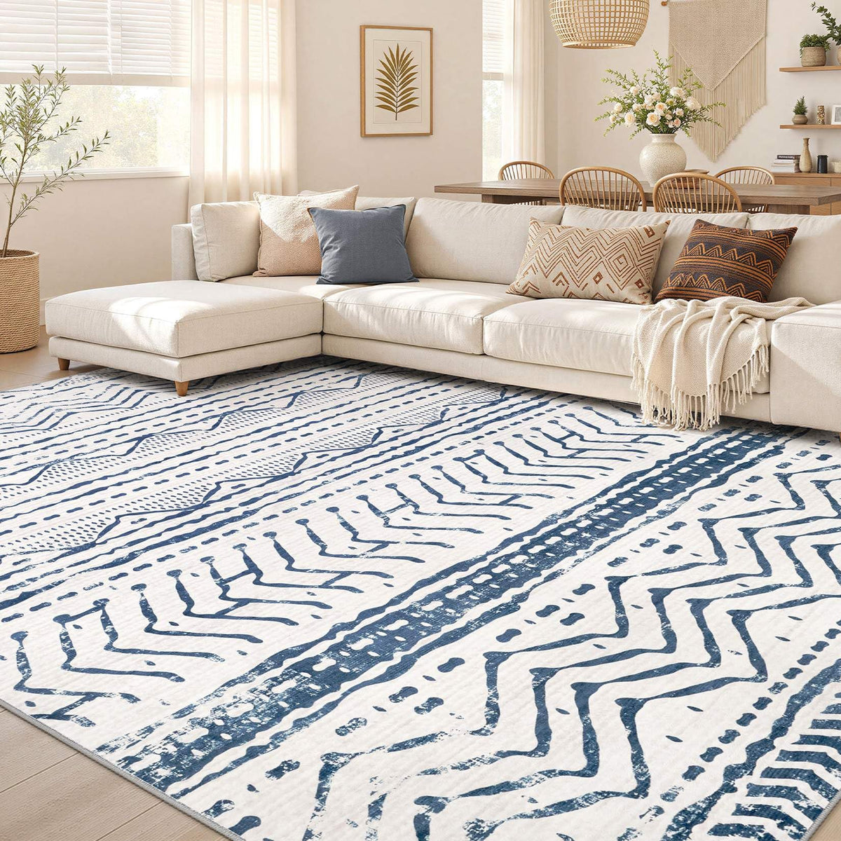 Nakagishi Boho 5x7 Area Rug Living Room Rugs Machine Washable Beige/Brown