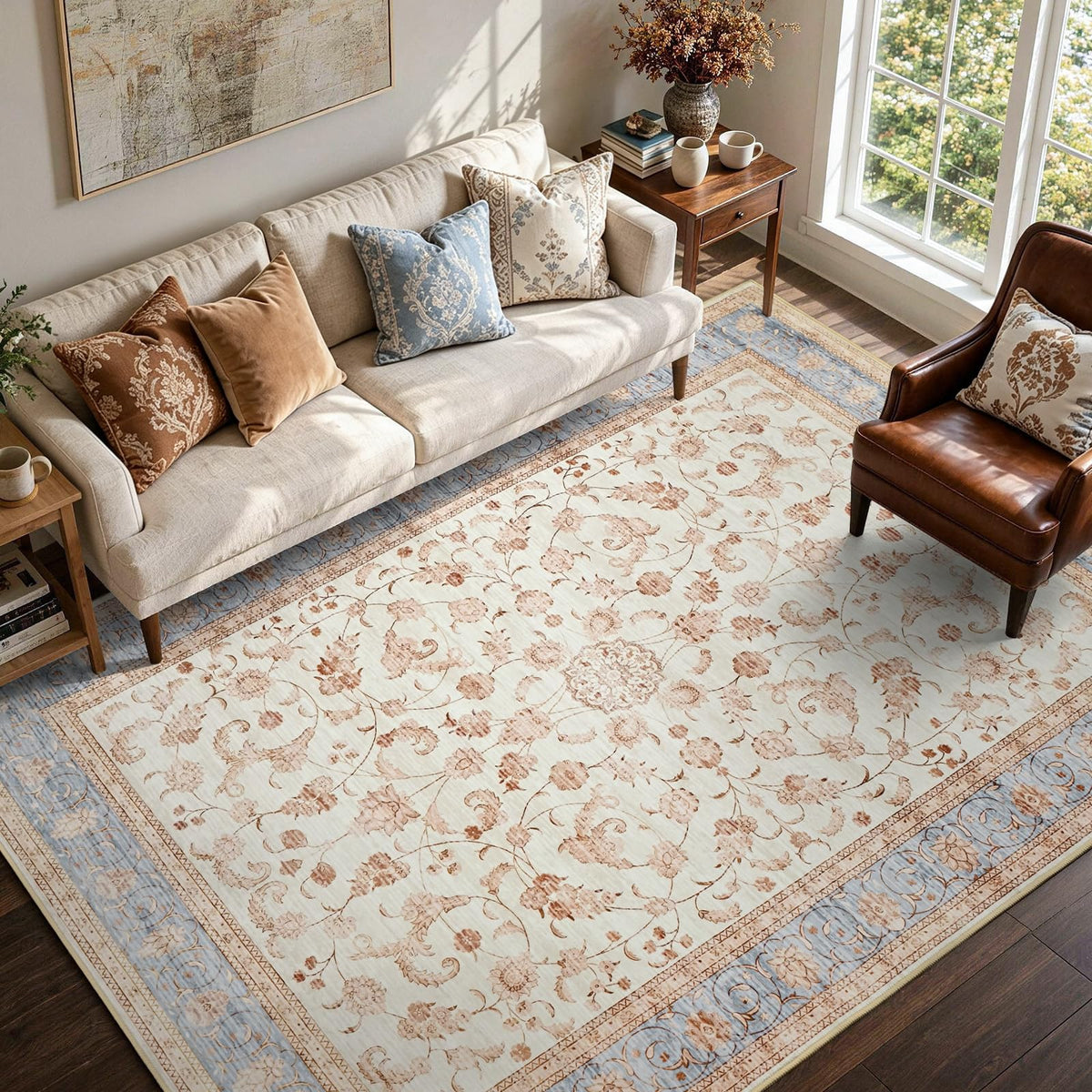 6x9 Ft Large Area Rugs for Living Room, Soft Non-Slip Washable Rugs Modern Abstract Pattern Carpet for Bedroom Indoor Floor Nursery Home Decor (Blue)