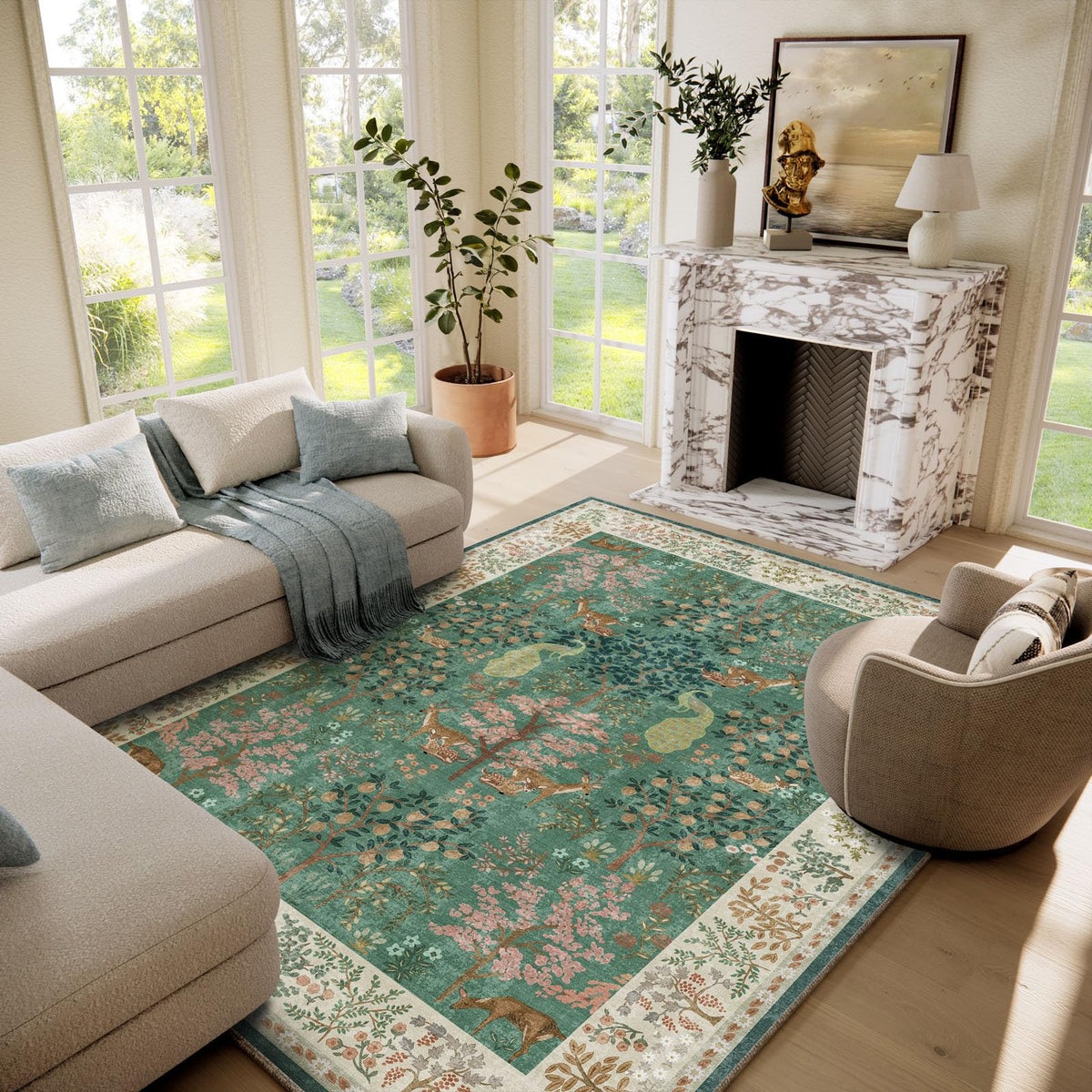 Washable Area Rugs for Living Room: 9x12 Area Rug for Bedroom Vintage Stain Resistant Non Slip Low Pile Lightweight Soft Carpet for Kitchen Dining Room Farmhouse Kids Room Nursery