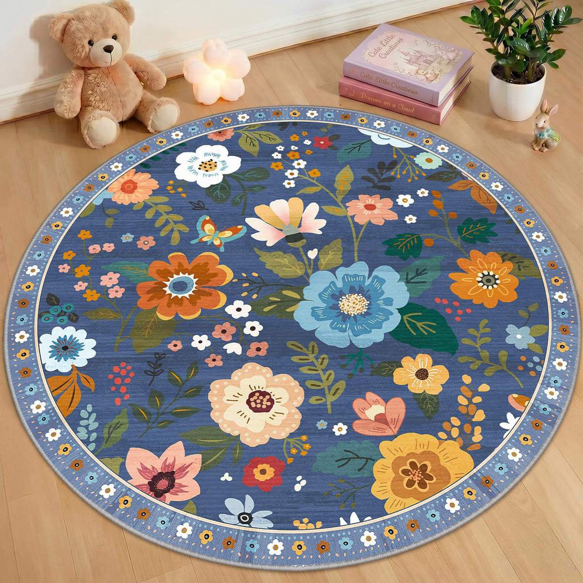 RELEANY Floral Washable 5x7 Area Rugs Black