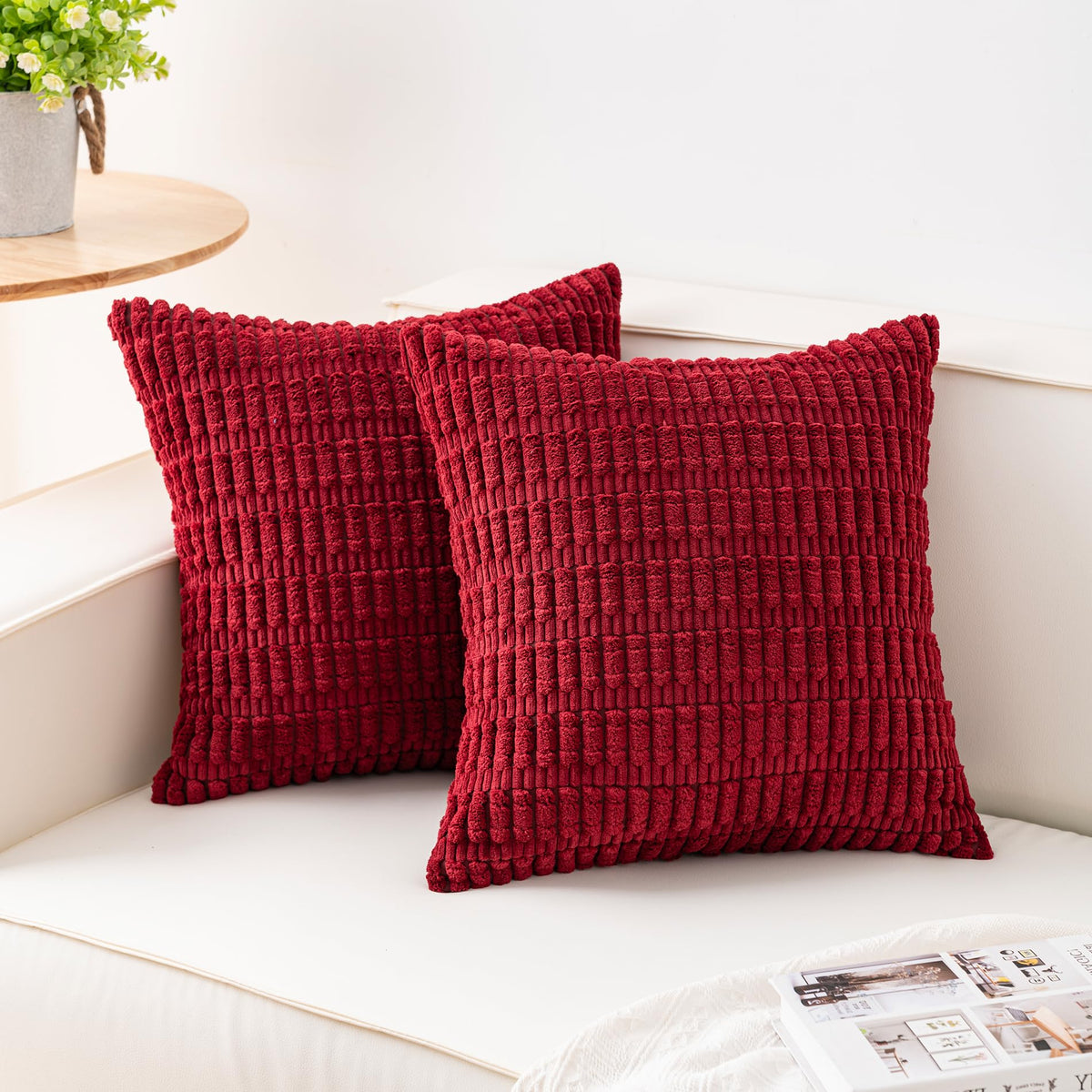 Pack of 2 Corduroy Decorative Throw Pillow Covers 18x18 Inch, Cream White