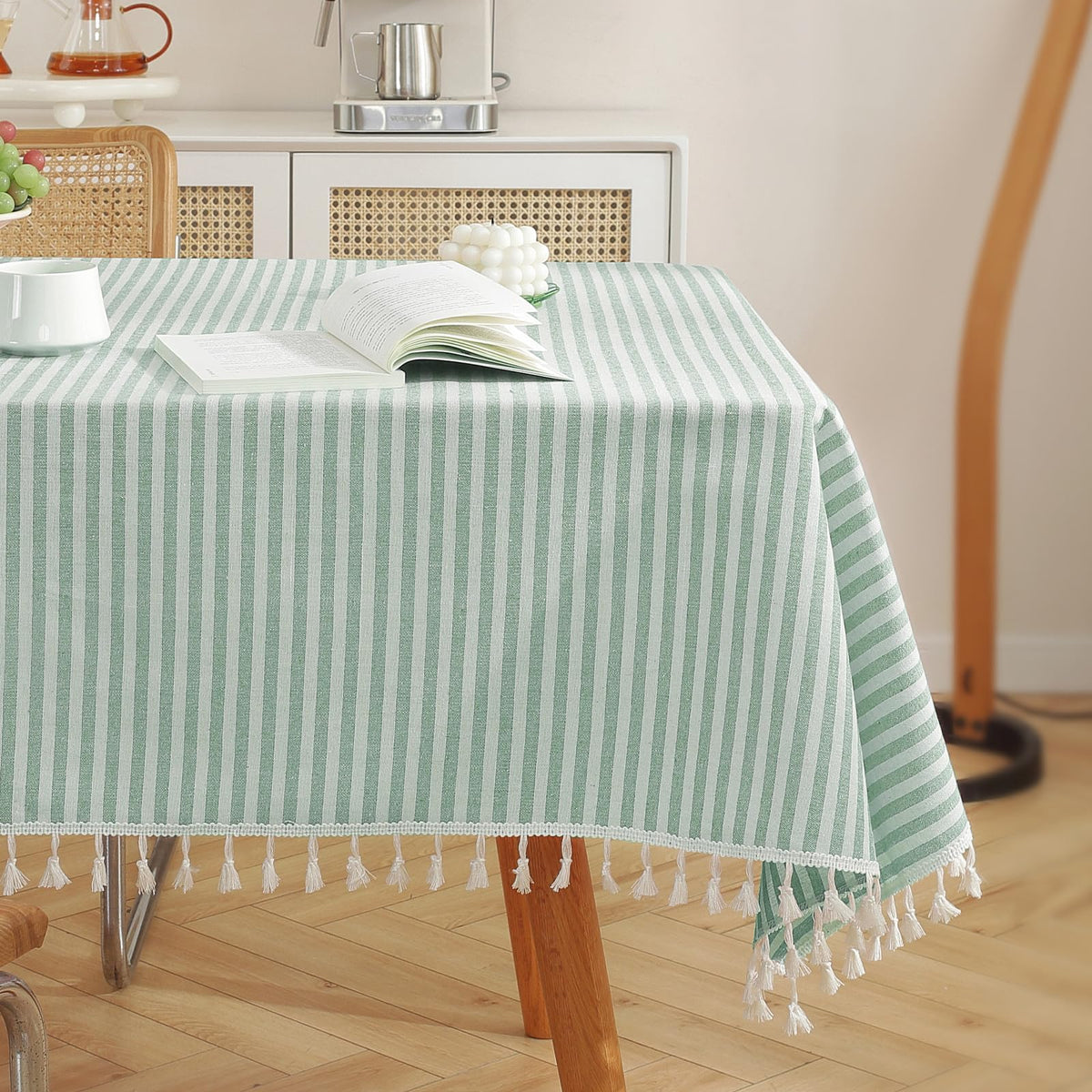 meioro Table Cloth Blue White Striped Tablecloth with Tassels Cotton Linen Dust-Proof Table Cover for Dining Buffet Kitchen Picnic Tables, Parties Holiday Indoor Outdoor Tablecloths (39x55 Inch)