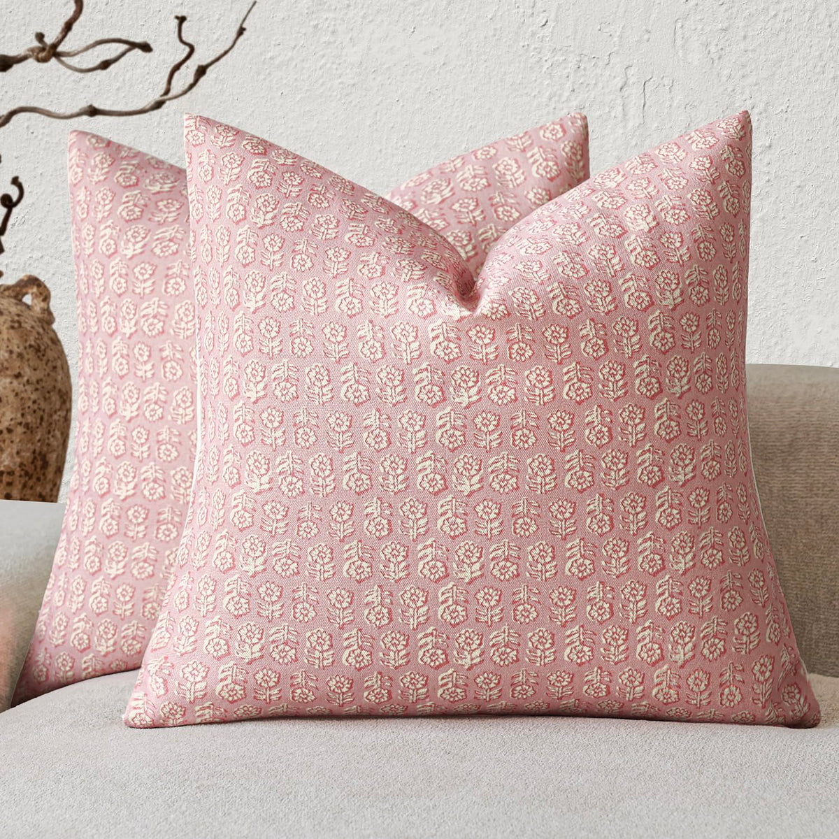 Foindtower Decorative Floral Print Throw Pillow Covers 20×20 Inch,Brown