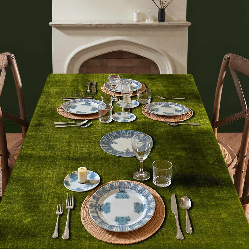 MIULEE Velvet Tablecloth with Decorative Ruffle 60x120 Inch Olive Green