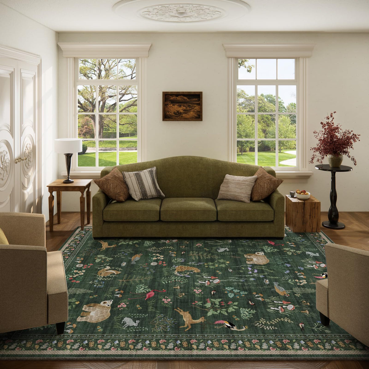Washable Area Rugs for Living Room: 9x12 Area Rug for Bedroom Vintage Stain Resistant Non Slip Low Pile Lightweight Soft Carpet for Kitchen Dining Room Farmhouse Kids Room Nursery