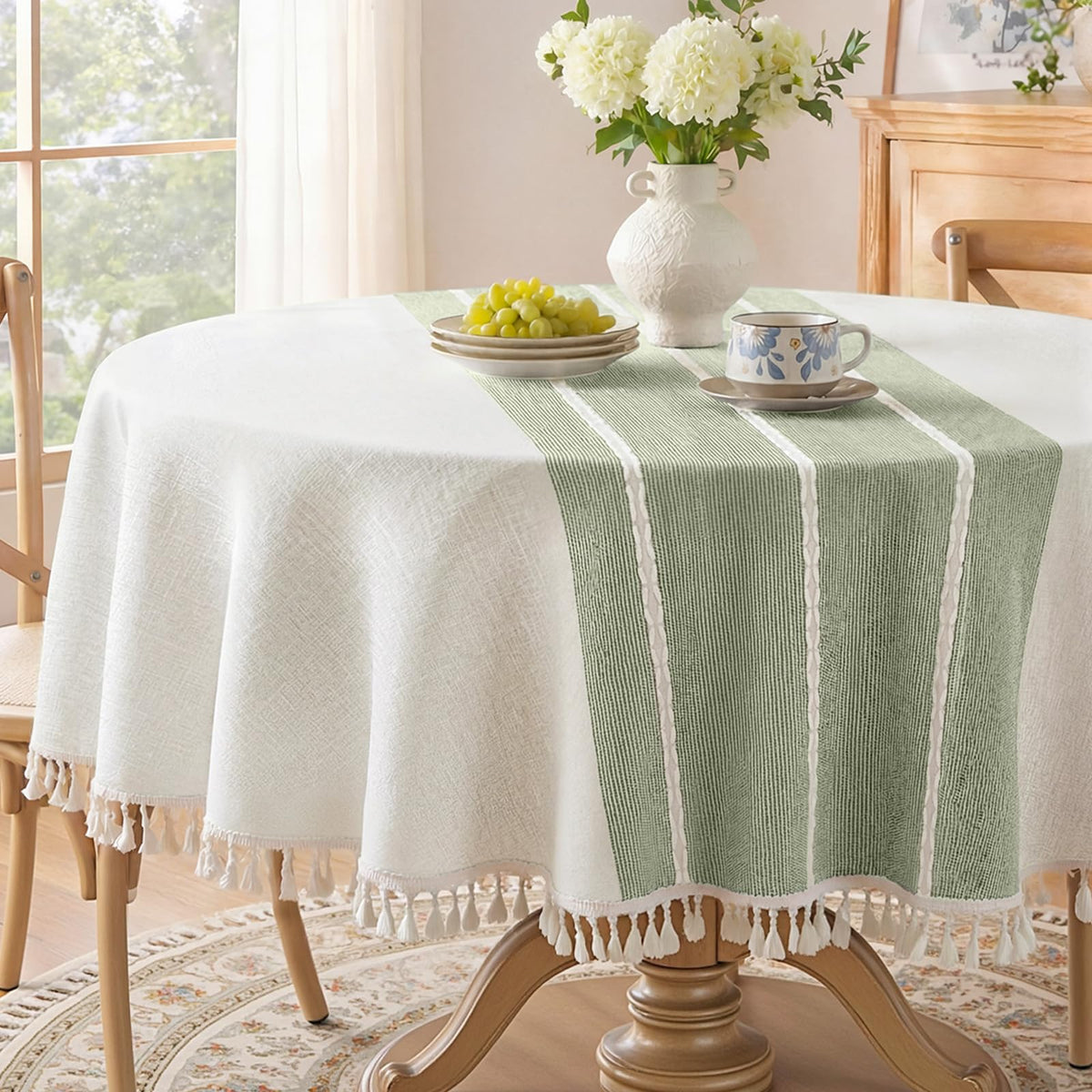 Softalker Fall Linen Rectangle Tablecloth with Tassel, 55 x 70 Inch