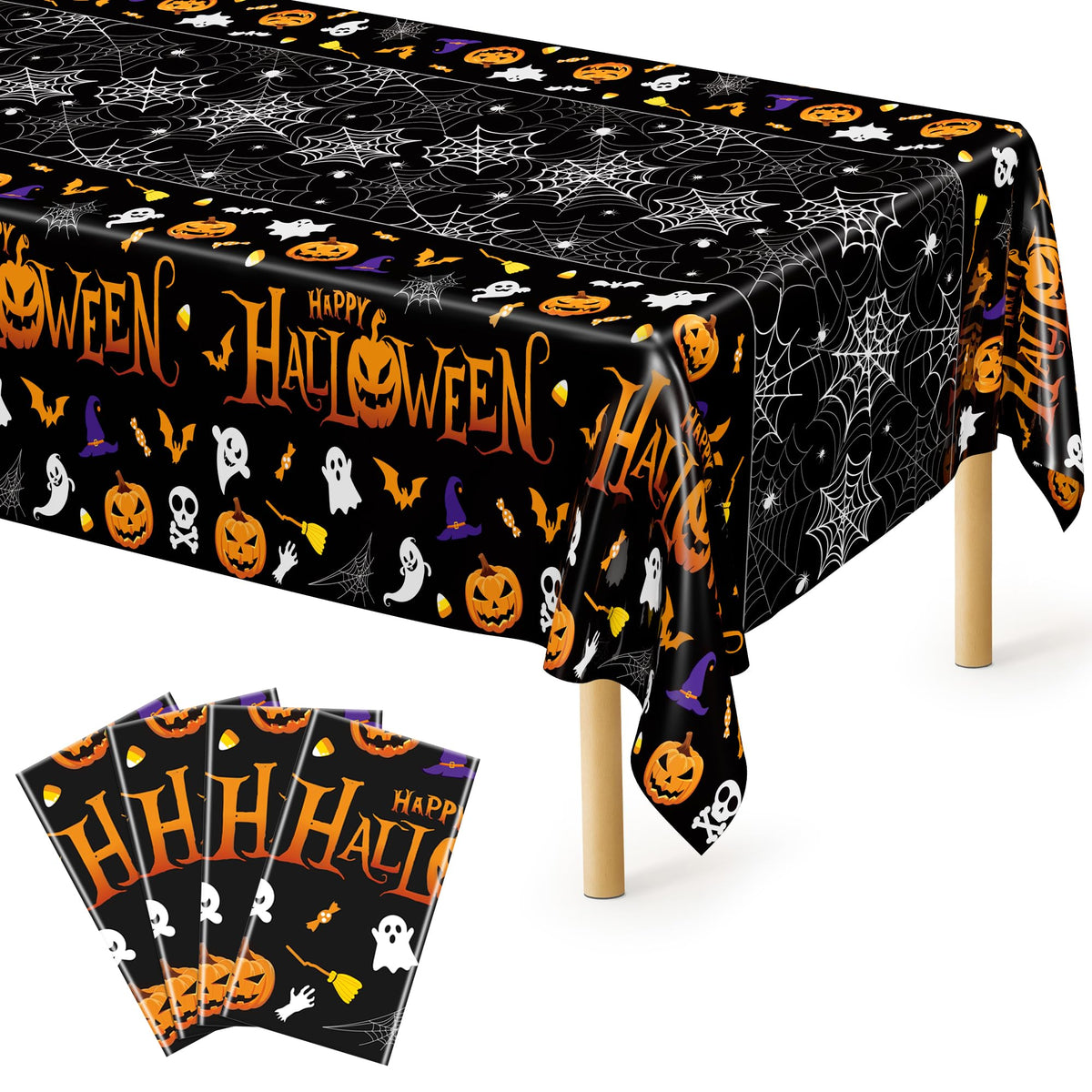 QZYL 4 Packs White Plastic Tablecloth, Large Sturdy Disposable Table Cloth