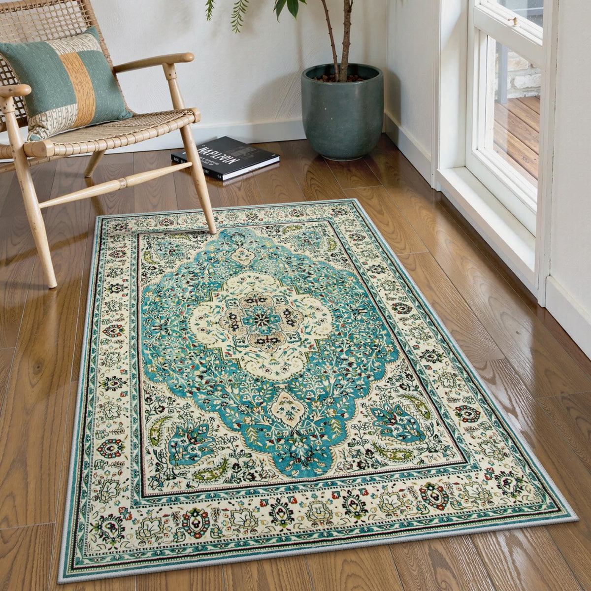 Lahome Felice Boho Tribal 2x3 Washable Small Rugs for Entryway Doormat Indoor Entrance, Throw Rugs with Rubber Backing, Bohemian Soft Non-Slip Bathroom Carpet for Bath Front Door Kitchen Floor