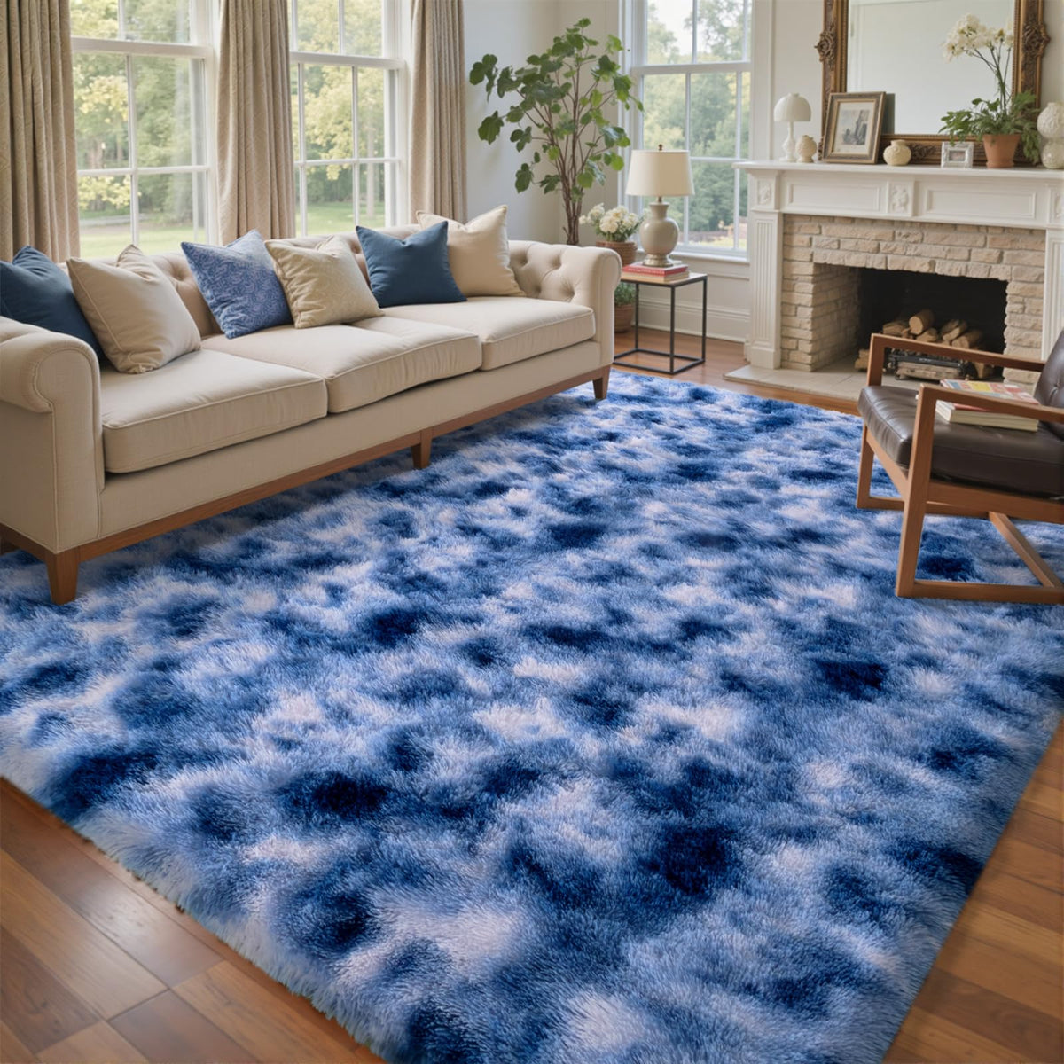 6x9 Ft Large Shag Rugs for Living Room Decor, Tie-Dyed Ultra Soft Fluffy Furry Area Rugs for Bedroom Indoor Floor, Aesthetic Carpet for Kids Home (Dark Grey)