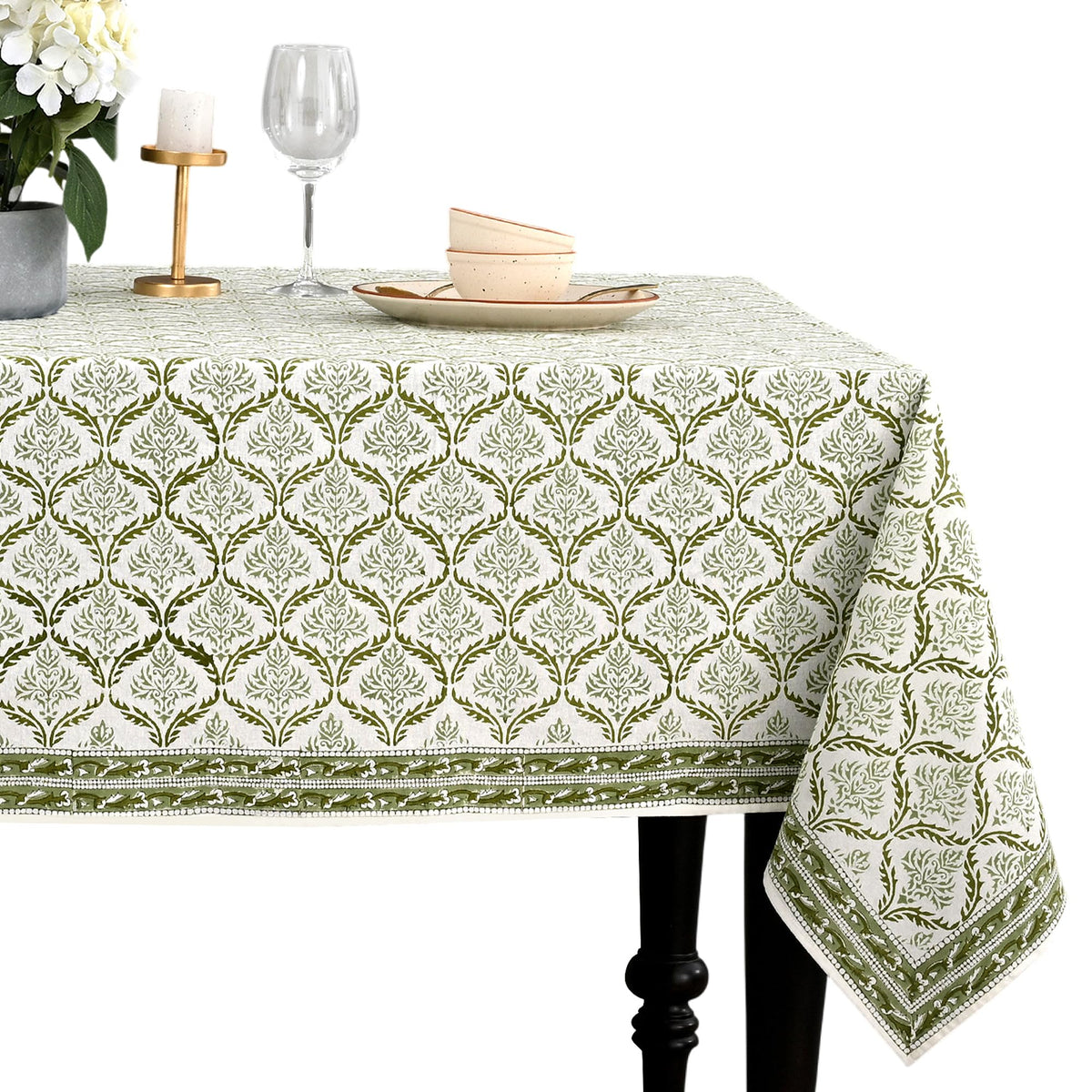 CPC Tablecloth 100% Cotton 70x108 Inch Indian Block Print Rectangle Table Cover, Blue Table Cloth for Weddings, Spring/Summer, Barbeque - Apatite Blue