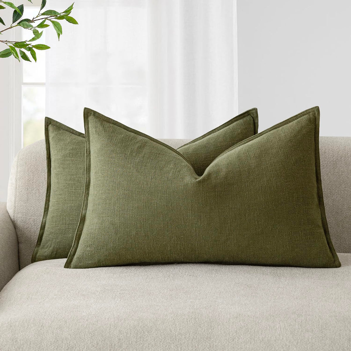 Foindtower Linen Solid Decorative Throw Pillow Covers 18x18 Natural Beige