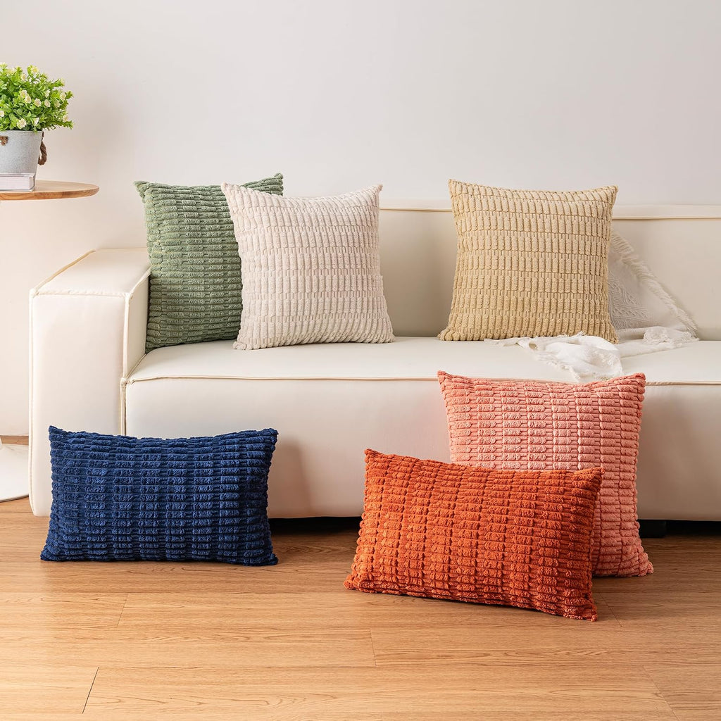 Pack of 2 Corduroy Decorative Throw Pillow Covers 18x18 Inch, Cream White