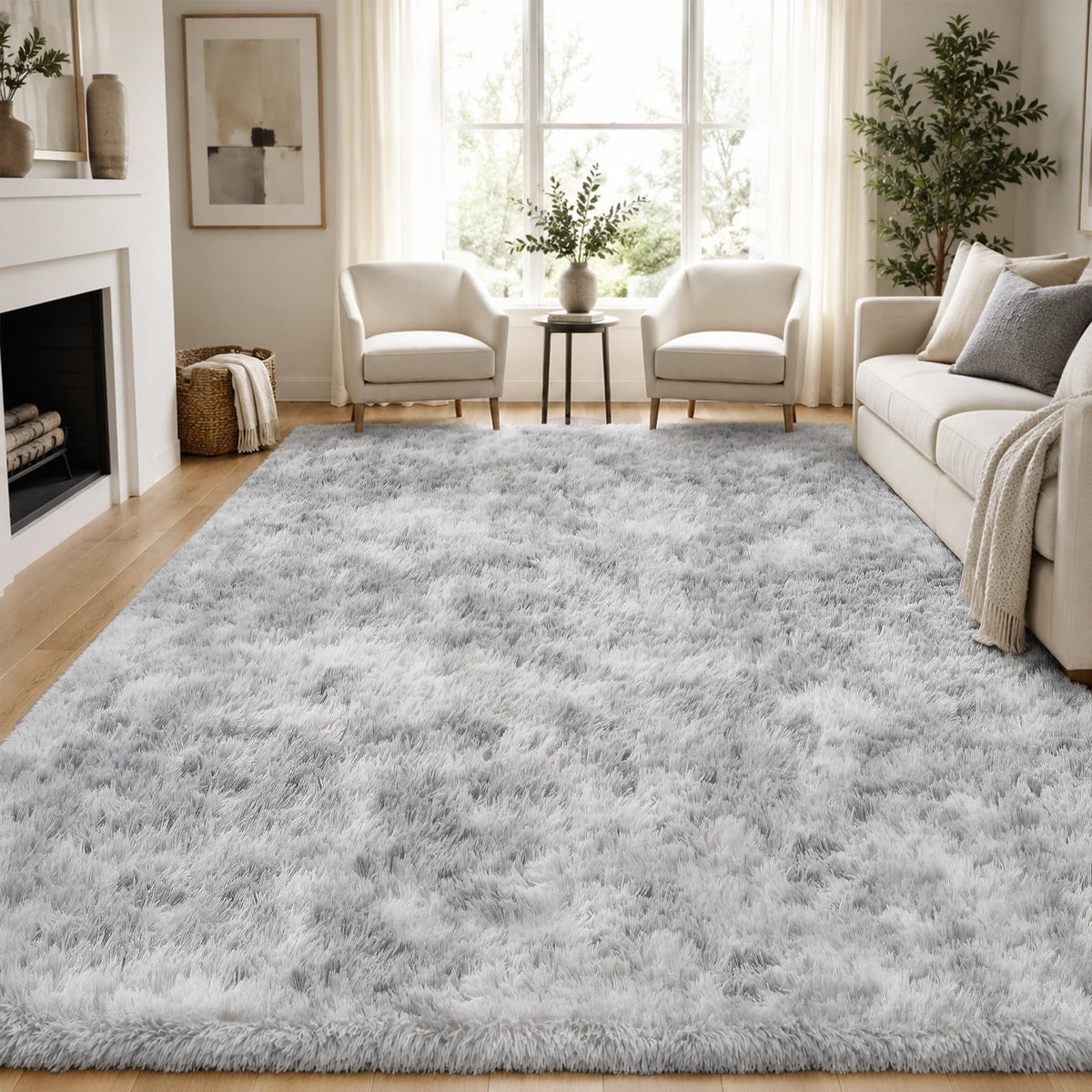 PLHXFR 8x10 Area Rugs Living Room: Fluffy Bedroom Soft Shag Rug Black Grey