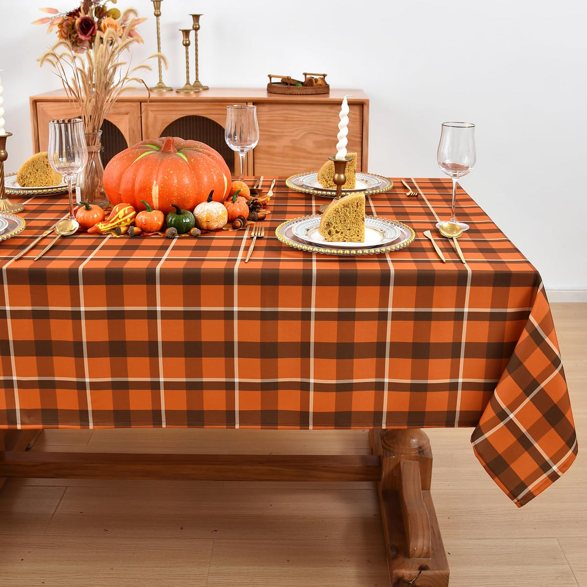 Waterproof Checkered Tablecloth Fabric - Rectangle 58x84 Inch Classic Gingham Buffalo Plaid Table Cloth for Indoor/Outdoor Use - Washable Table Cover for Kitchen, BBQs, and Parties