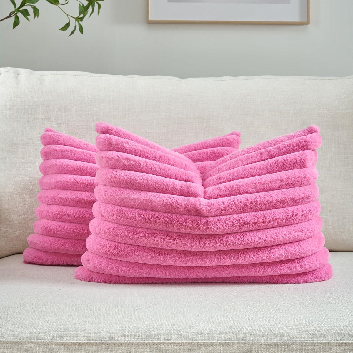 FUTEI Pack of 2 Faux Fur Throw Pillow Covers 18x18 Inch, Cream White
