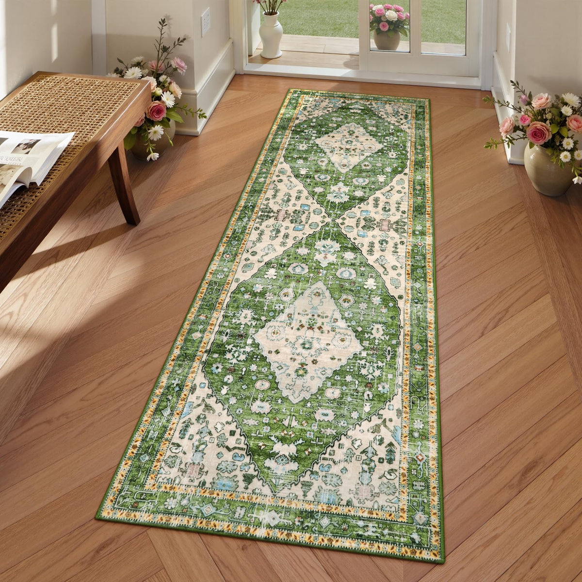 Lahome Felice Boho Tribal 2x3 Washable Small Rugs for Entryway Doormat Indoor Entrance, Throw Rugs with Rubber Backing, Bohemian Soft Non-Slip Bathroom Carpet for Bath Front Door Kitchen Floor
