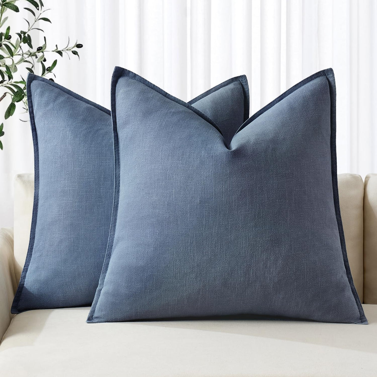 MIULEE Decorative Linen Euro Sham Pillow Covers 24x24 Natural Beige
