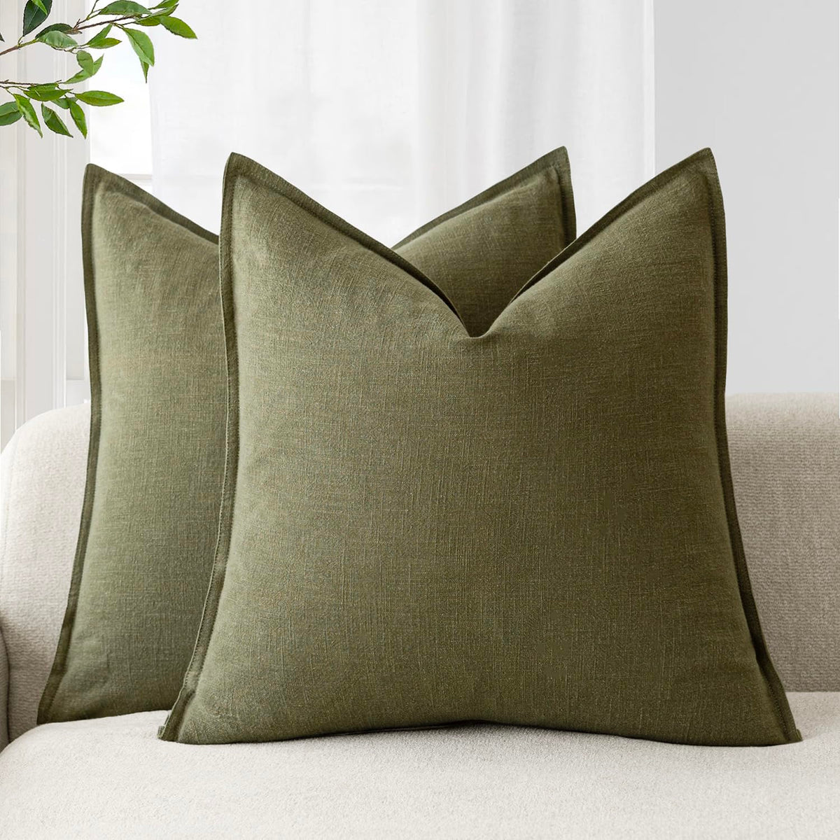 Foindtower Linen Solid Decorative Throw Pillow Covers 18x18 Natural Beige