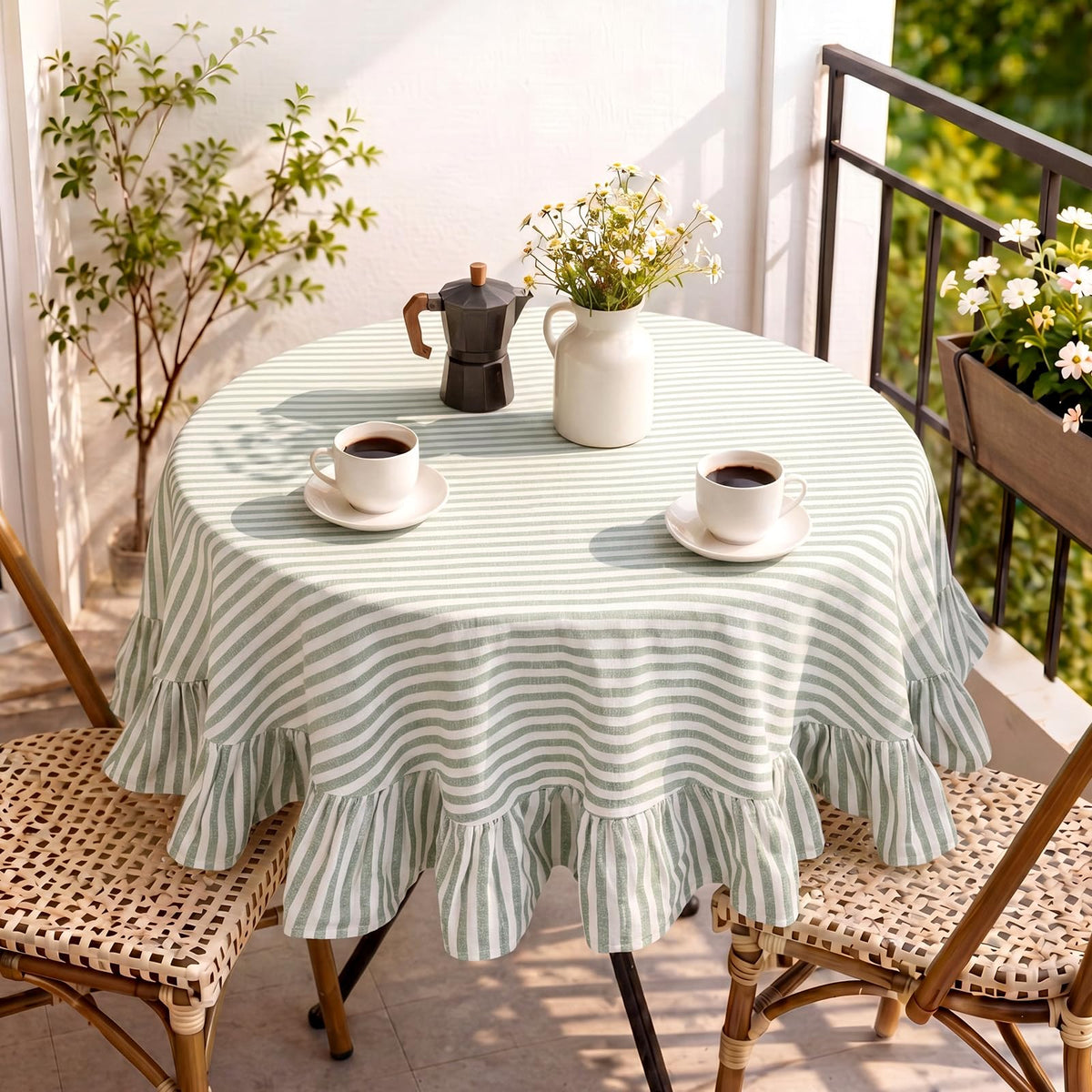 Boao Cotton Striped Tablecloth Rectangle 52" X 70" Beige White
