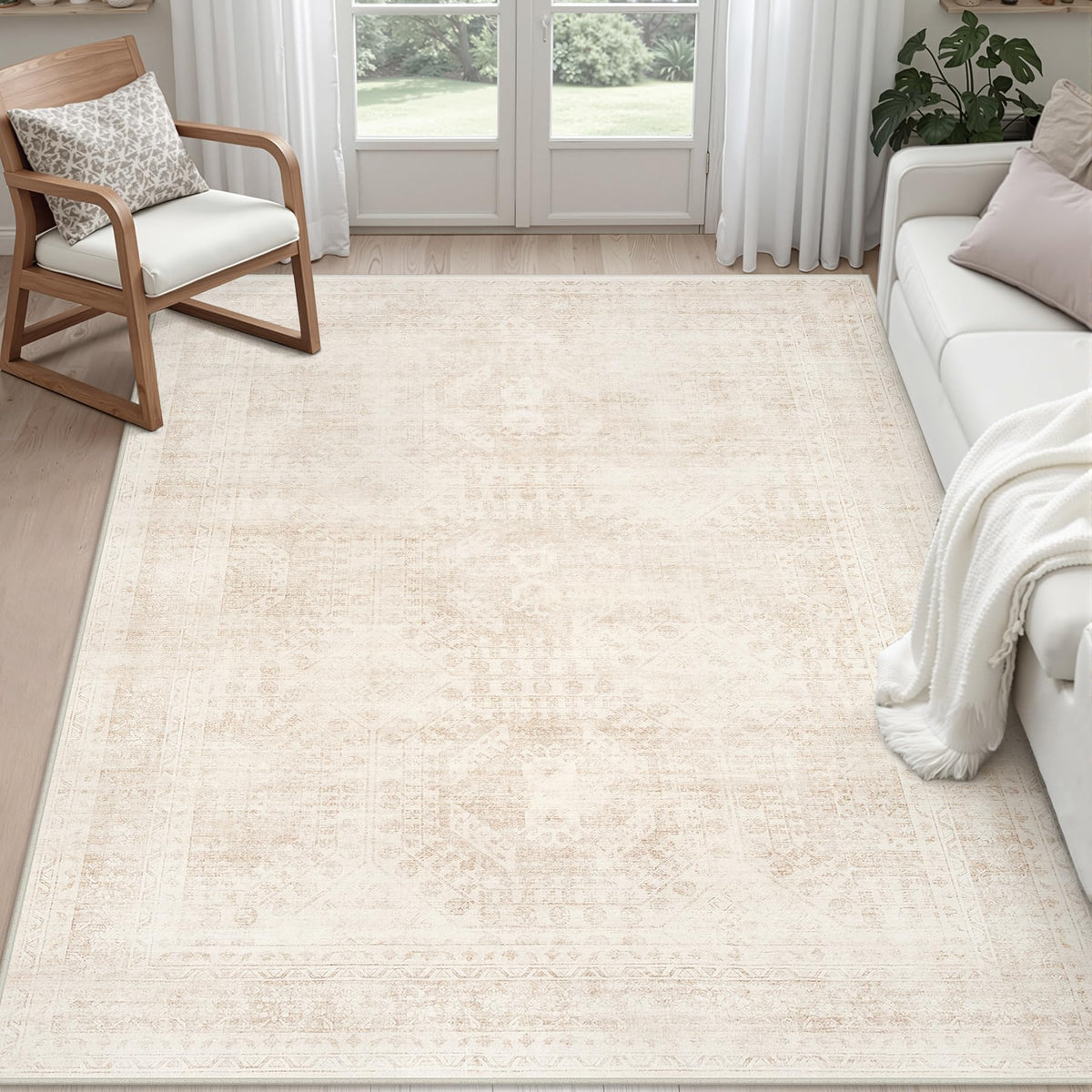 8x10 Area Rugs Living Room: Bedroom Neutral Washable Carpet Beige