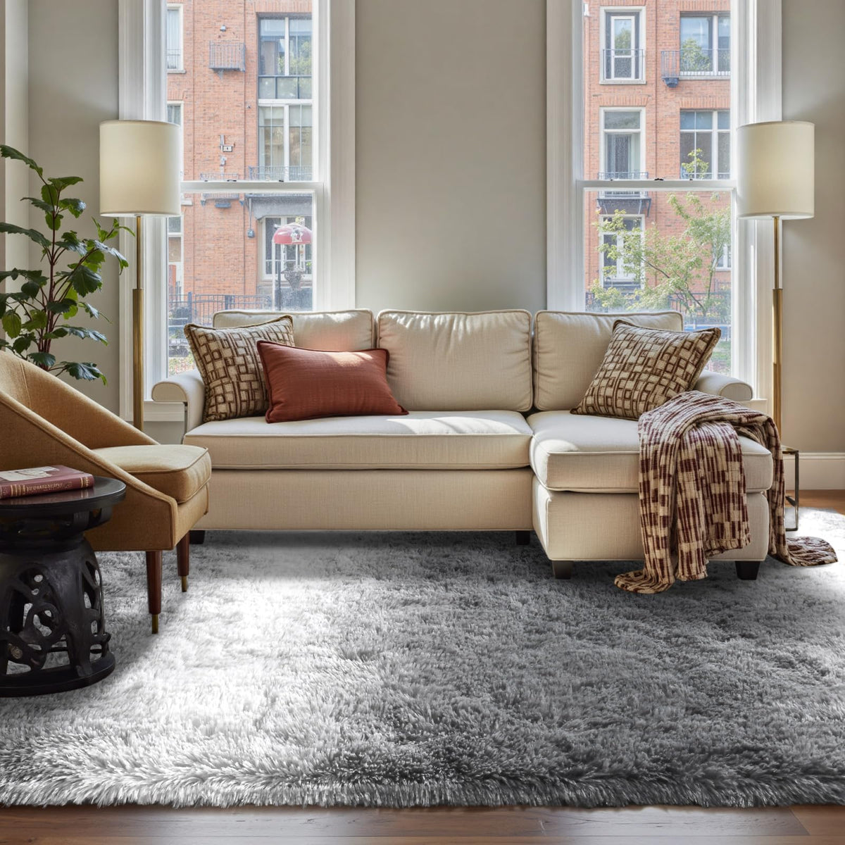 5x8 Area Rugs For Living Room Fluffy Black Rug For Bedroom (Black)