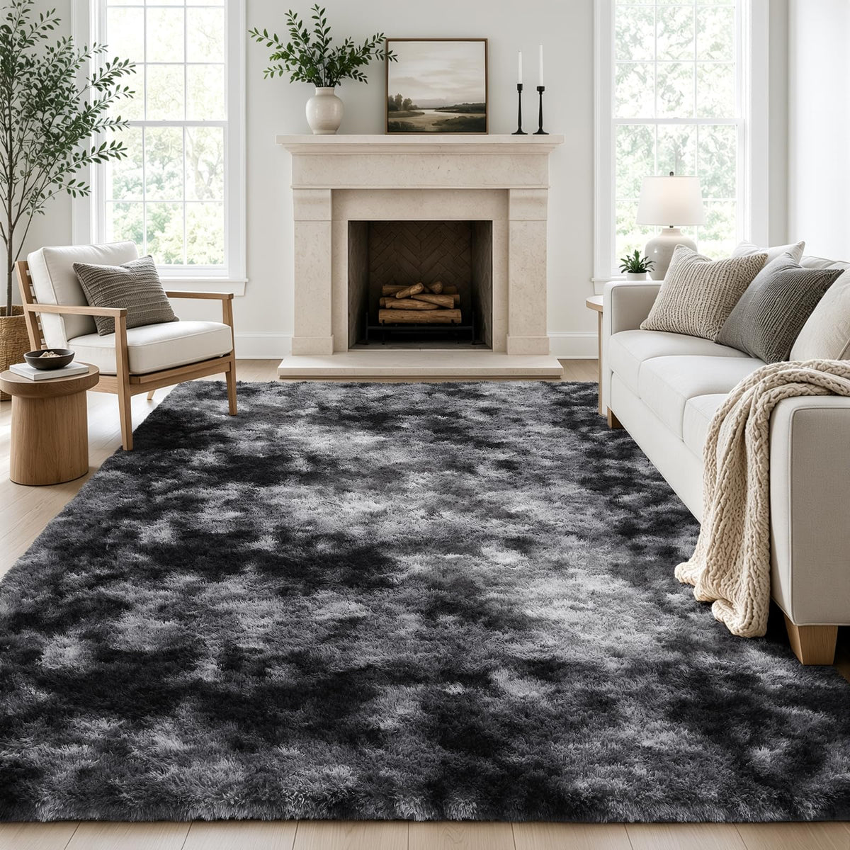 Ophanie Area Rugs for Living Room Bedroom, Washable Non-Slip Fluffy Soft Grey Shag Carpet, Indoor Floor Gray 4x6 Fuzzy Shaggy Living Room Plush Rug for Kids Home Dorm Decor Aesthetic