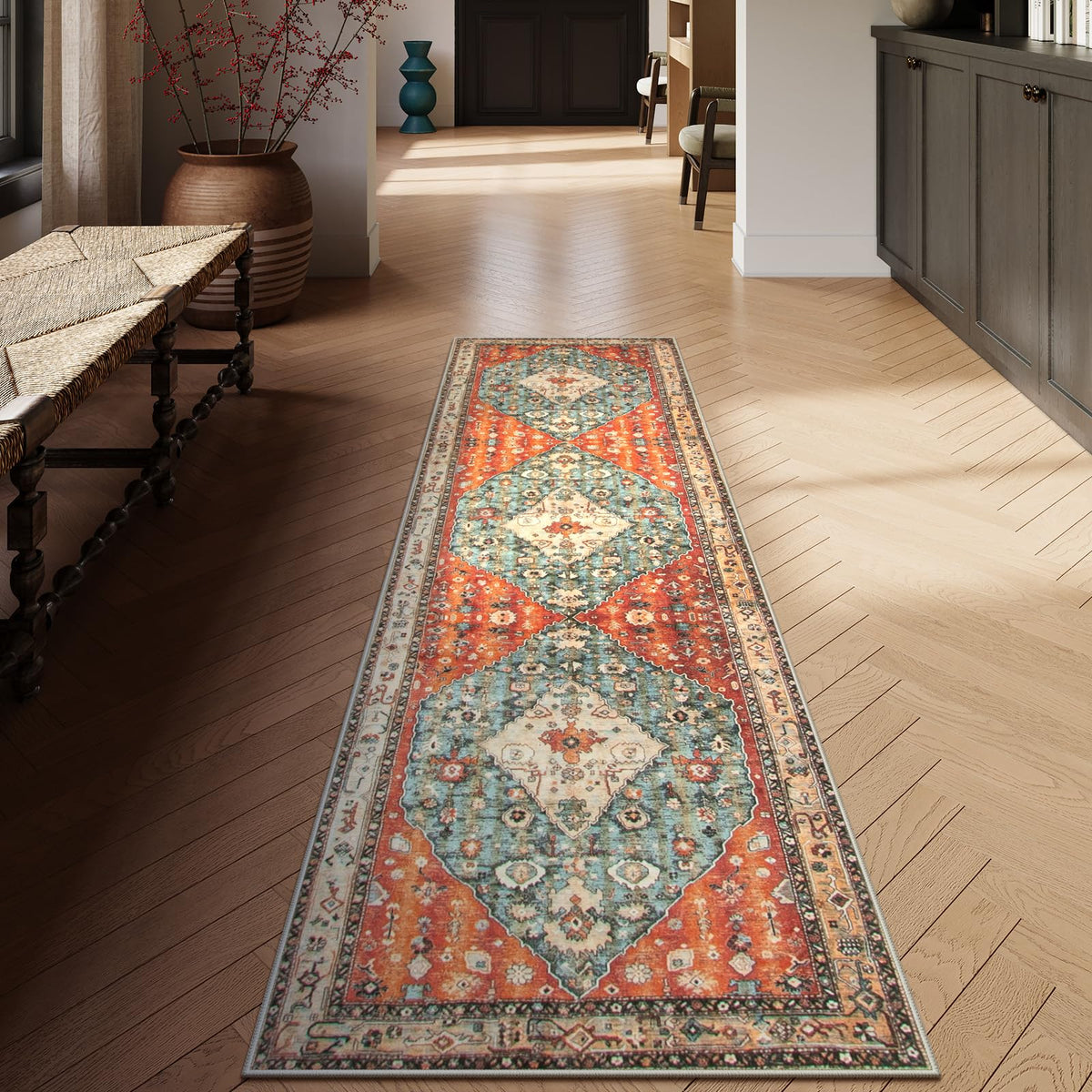 Lahome Felice Boho Tribal 2x3 Washable Small Rugs for Entryway Doormat Indoor Entrance, Throw Rugs with Rubber Backing, Bohemian Soft Non-Slip Bathroom Carpet for Bath Front Door Kitchen Floor