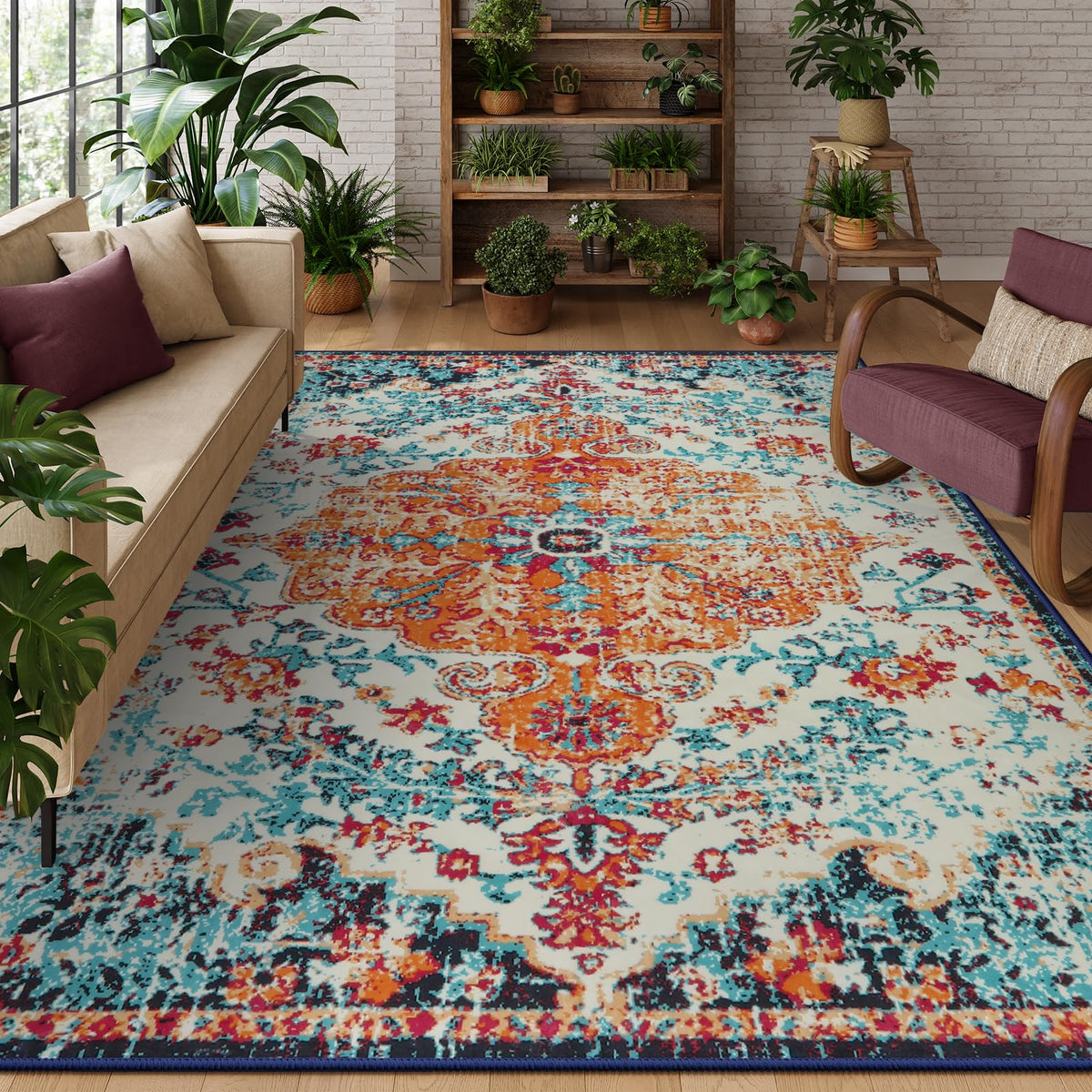 Lahome Felice Boho Tribal 2x3 Washable Small Rugs for Entryway Doormat Indoor Entrance, Throw Rugs with Rubber Backing, Bohemian Soft Non-Slip Bathroom Carpet for Bath Front Door Kitchen Floor