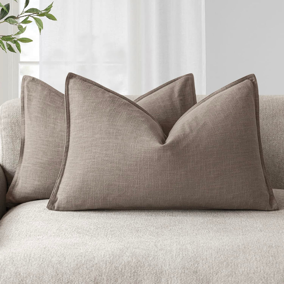 Foindtower Linen Solid Decorative Throw Pillow Covers 18x18 Natural Beige