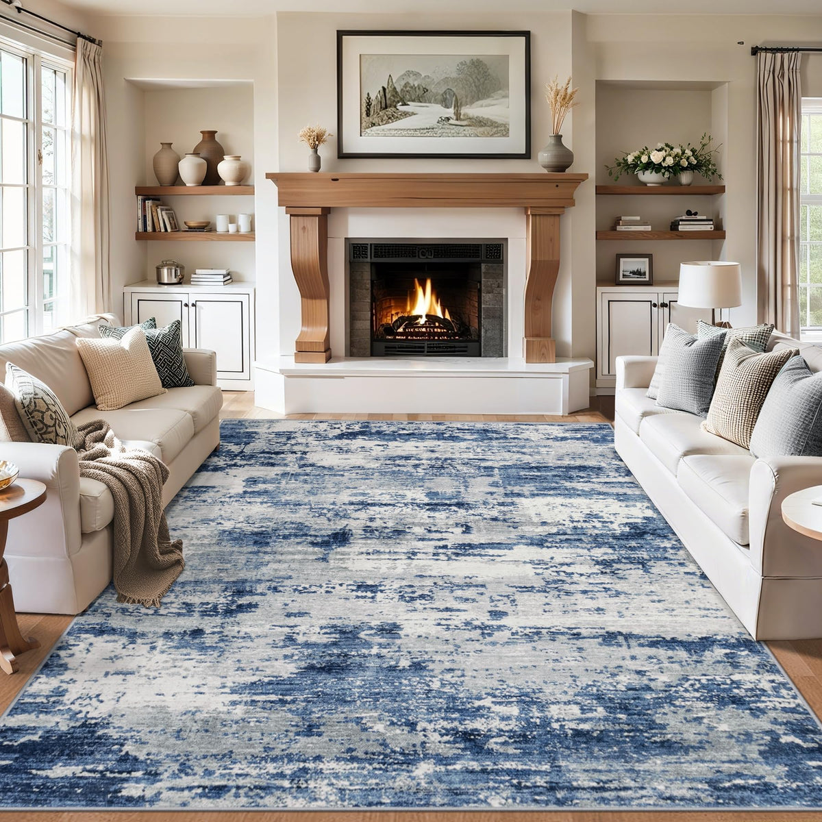 PLHXFR 8x10 Area Rug Living Room: Modern Abstract Washable Carpet Multi