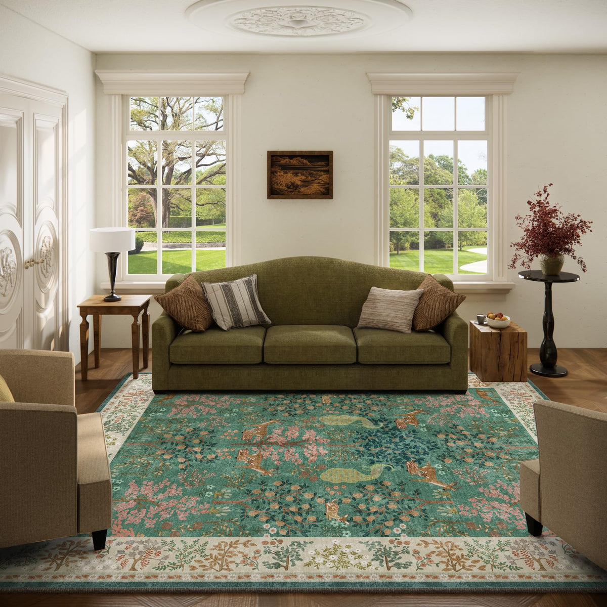 Washable Area Rugs for Living Room: 9x12 Area Rug for Bedroom Vintage Stain Resistant Non Slip Low Pile Lightweight Soft Carpet for Kitchen Dining Room Farmhouse Kids Room Nursery