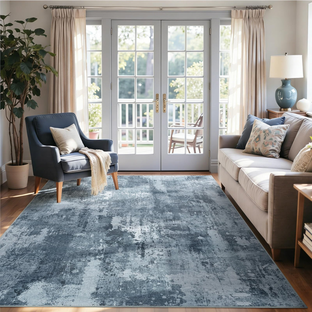 6x9 Ft Large Area Rugs for Living Room, Soft Non-Slip Washable Rugs Modern Abstract Pattern Carpet for Bedroom Indoor Floor Nursery Home Decor (Blue)