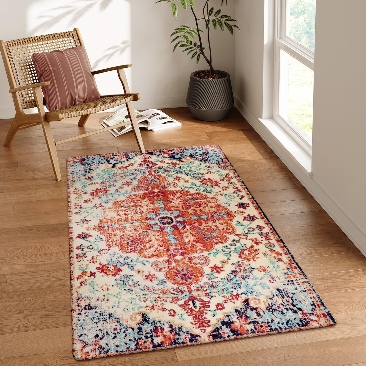 Lahome Felice Boho Tribal 2x3 Washable Small Rugs for Entryway Doormat Indoor Entrance, Throw Rugs with Rubber Backing, Bohemian Soft Non-Slip Bathroom Carpet for Bath Front Door Kitchen Floor