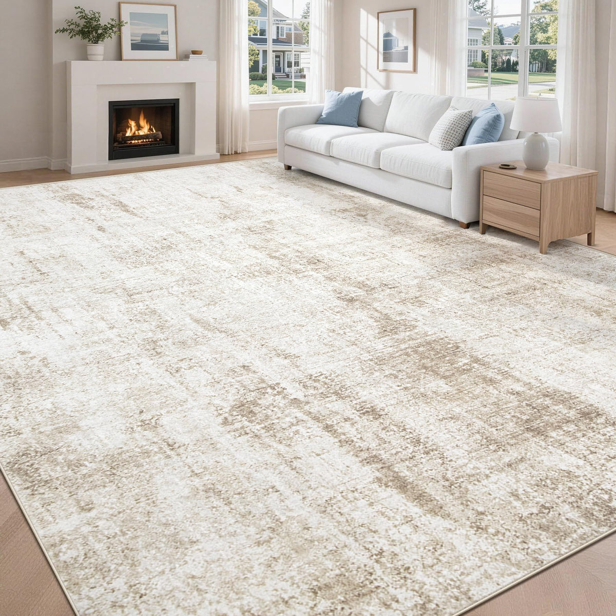 MXSANYOO 8x10 Area Rugs Washable Rug: Abstract Neutral Rugs Modern Non Slip Area Rug Stain Resistant Low Pile Indoor Carpet for Dining Room Bedroom Nursery Office (Multi Blue, 8'x10')
