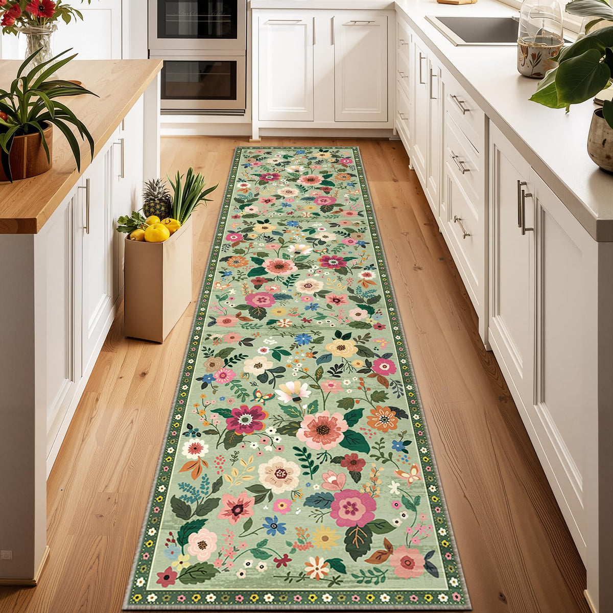 RELEANY Floral Washable 5x7 Area Rugs Black