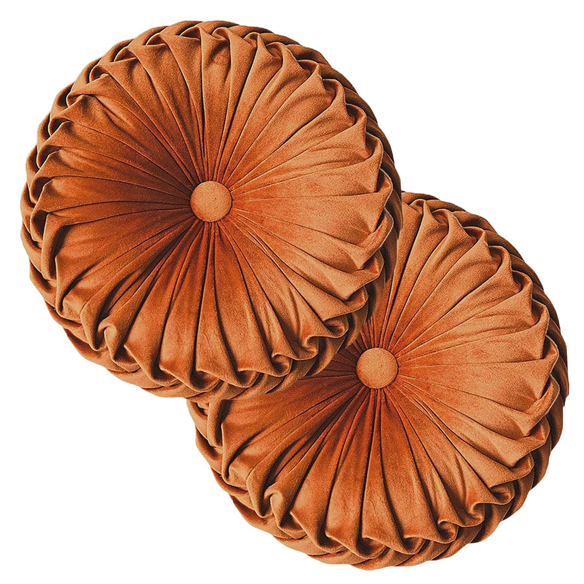 Teieas Round Throw Pillow Velvet Home Decoration Pleated Round Pillow Cushion for Couch Chair Bed Car Orange