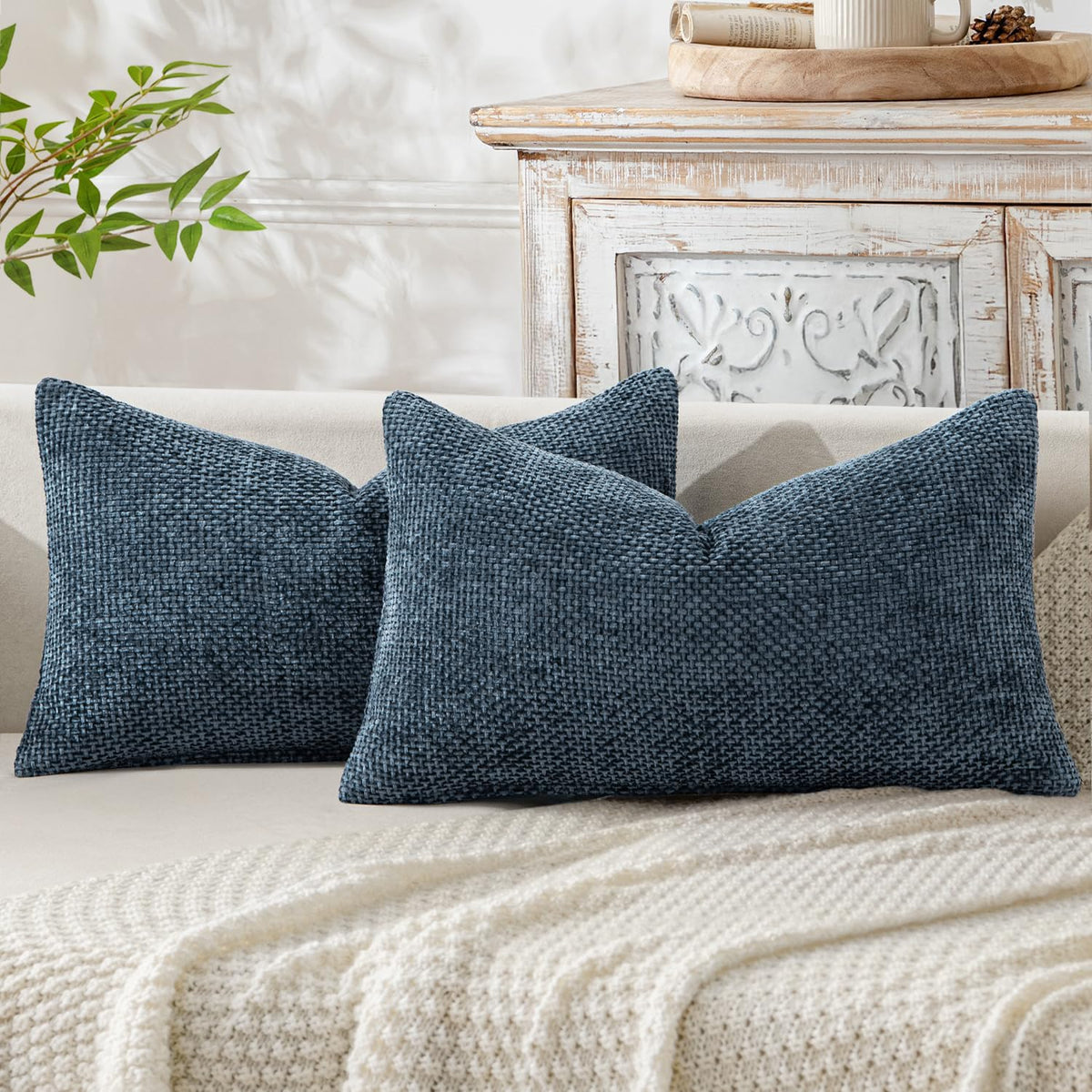 MIULEE Decorative Couch Throw Pillow Covers 18x18 Inch Coastal Blue 2 Pack